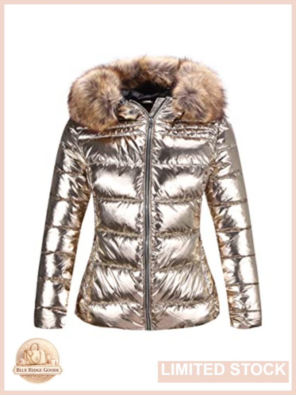 Quilted Puffer Jacket Slim Fit Hooded Winter Coat Faux Fur Collar